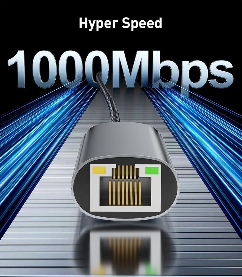 REBORN USB C to Ethernet Adapter, Type-C (Thunderbolt 3/4) to RJ45 Gigabit Ethernet LAN Network Adapter Compatible with iPhone 15 Pro/Max, MacBook Pro/Air 2023, iPad Pro, iMac, S23, XPS 17 and More - Image 2